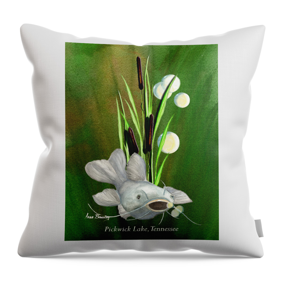 Catfish Throw Pillow featuring the painting Catfish At Pickwick Lake by Anne Beverley-Stamps