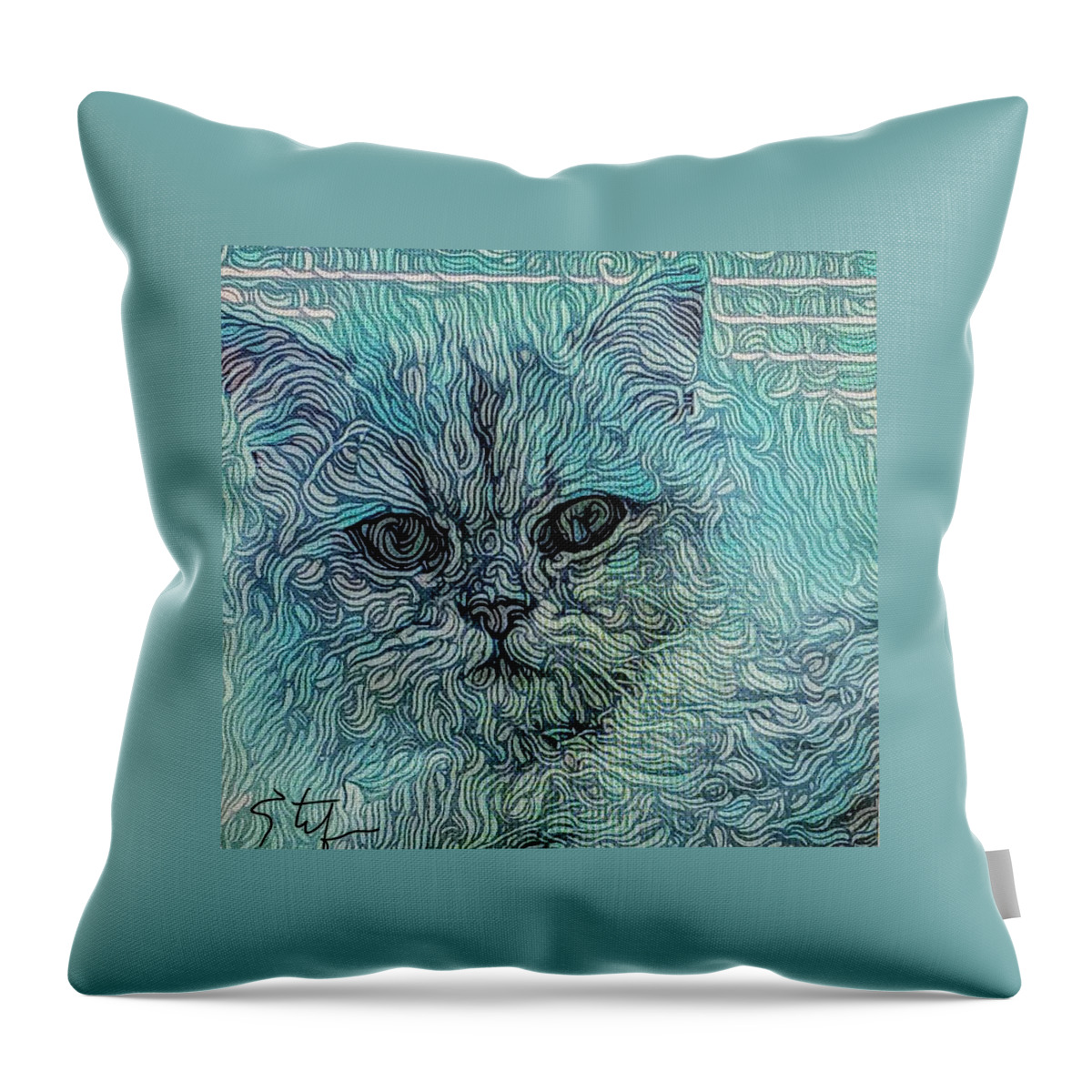 Cat Throw Pillow featuring the digital art Catmerized by Stefan Duncan