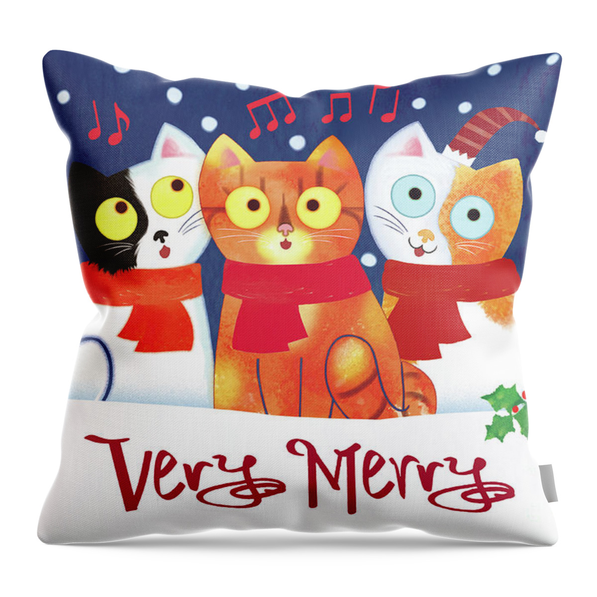 Christmas Cats Throw Pillow featuring the painting Cats Christmas Very Merry by Tracy Herrmann