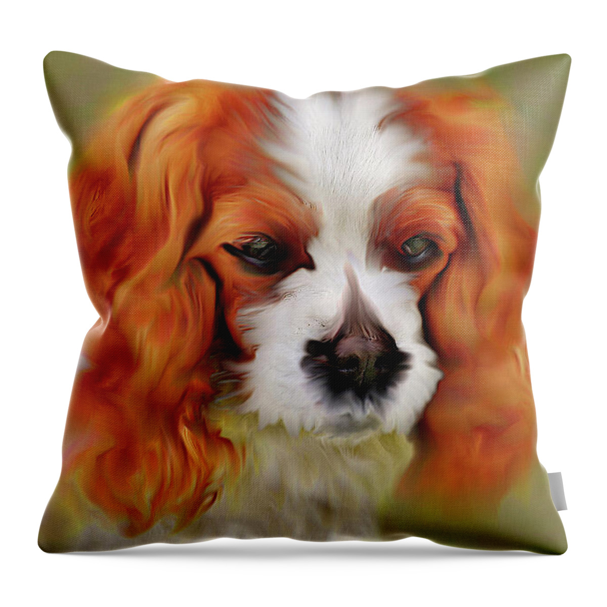 Red Throw Pillow featuring the mixed media Cavalier King Charles Spaniel, Red Dog Portrait by Shelli Fitzpatrick