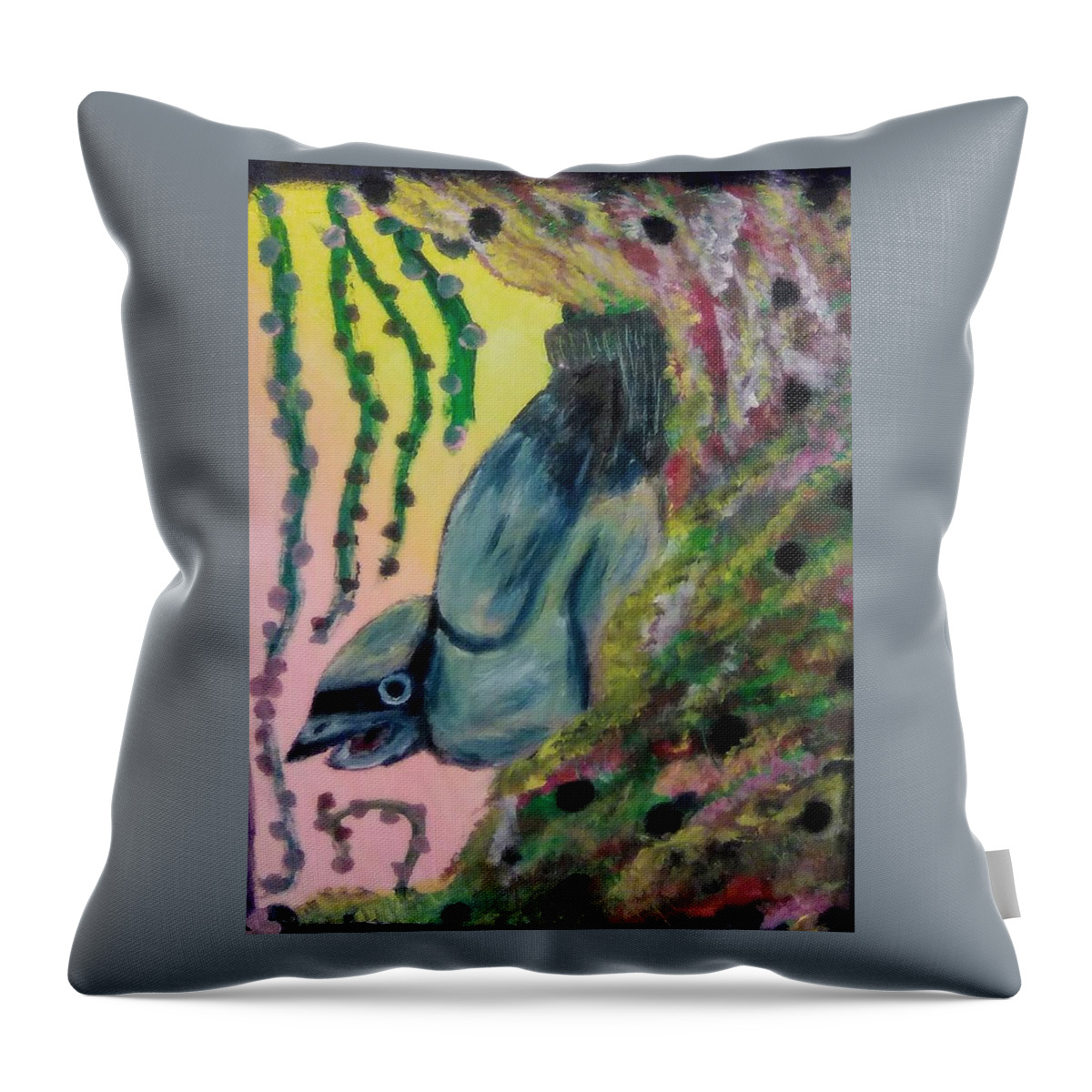 Cedar Waxwing Throw Pillow featuring the painting Cedar Waxwing by Andrew Blitman