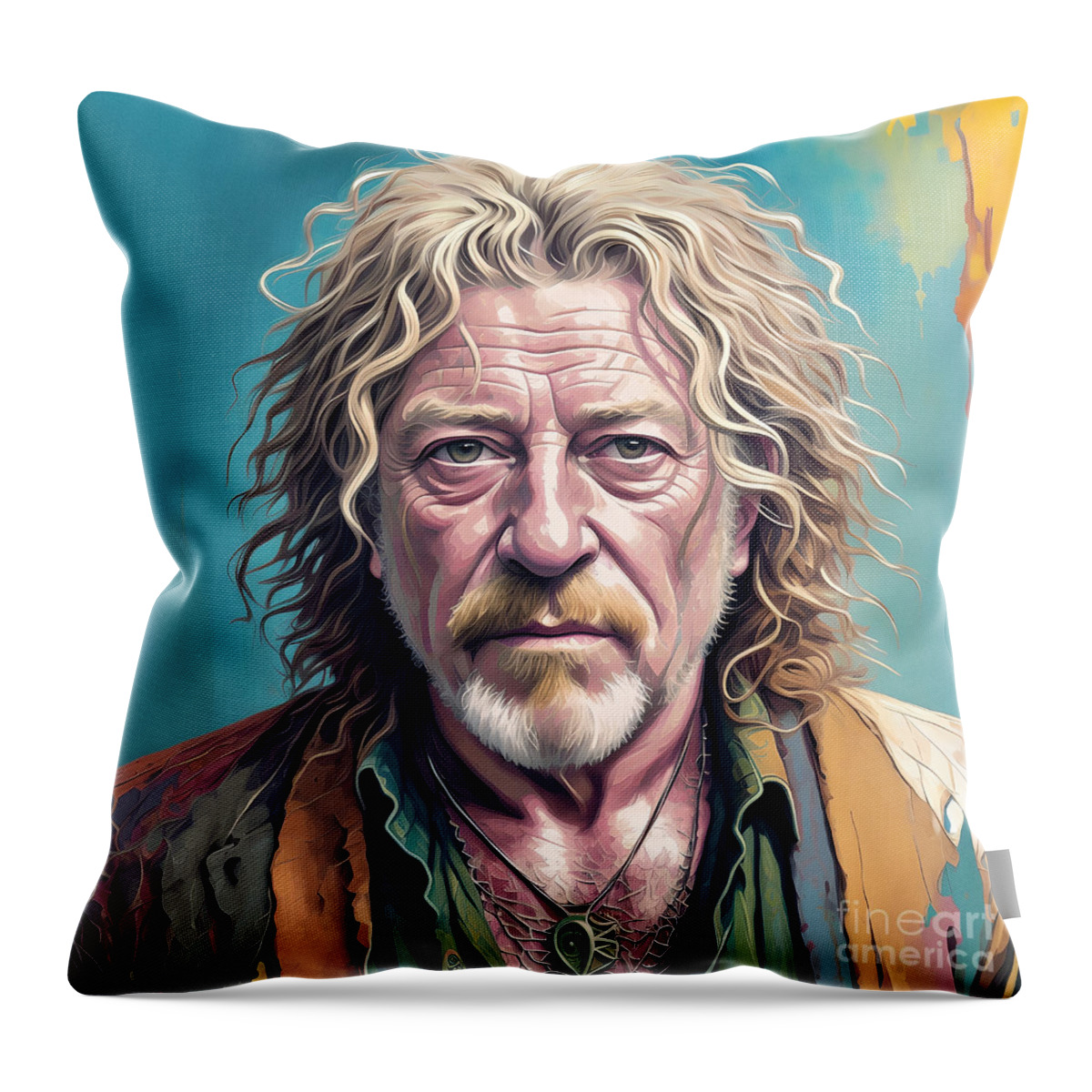 Abstract Throw Pillow featuring the digital art Celebrity Portrait - Robert Plant by Philip Preston