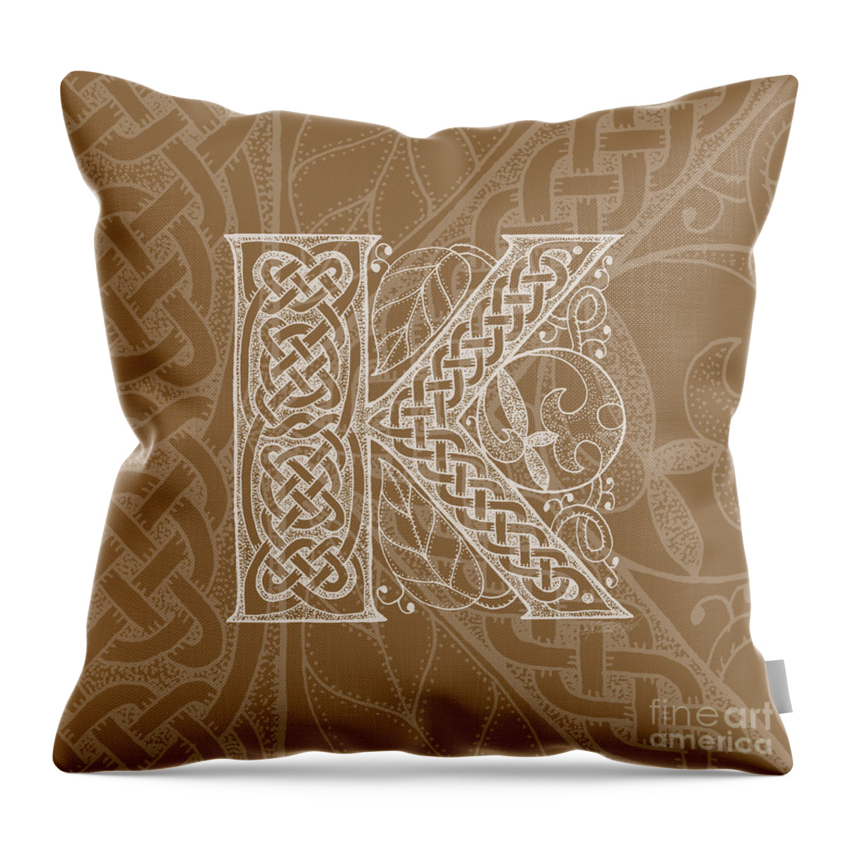 Artoffoxvox Throw Pillow featuring the mixed media Celtic Letter K Monogram by Kristen Fox