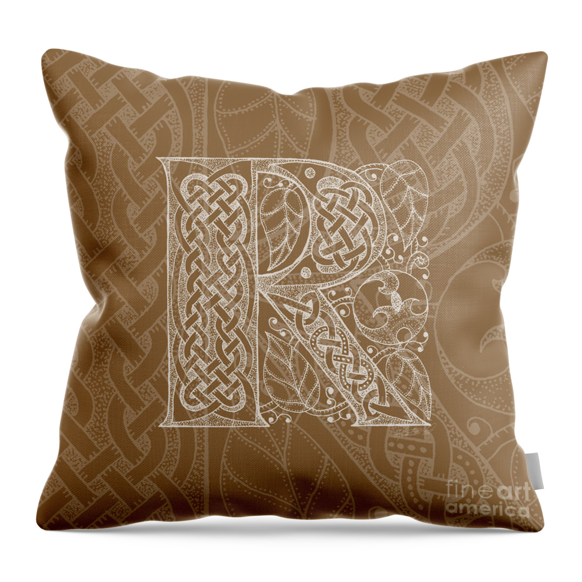 Artoffoxvox Throw Pillow featuring the mixed media Celtic Letter R Monogram by Kristen Fox