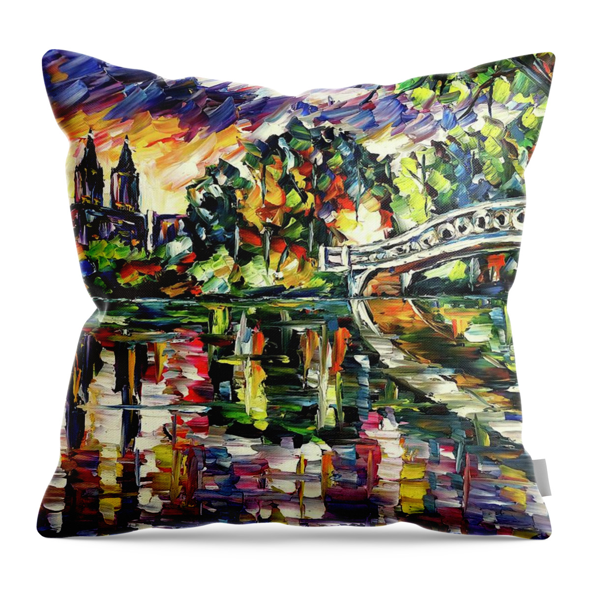 Park In New York Throw Pillow featuring the painting Central Park In The Evening Light by Mirek Kuzniar