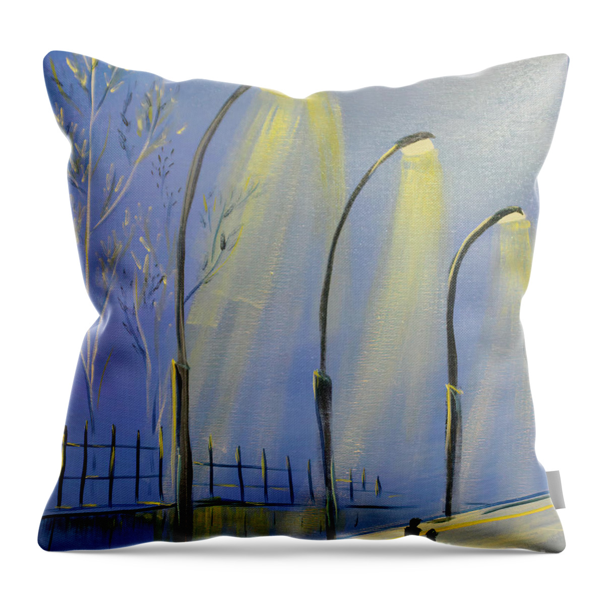 Art Throw Pillow featuring the painting Central Park Rainy Night by Janice Pariza