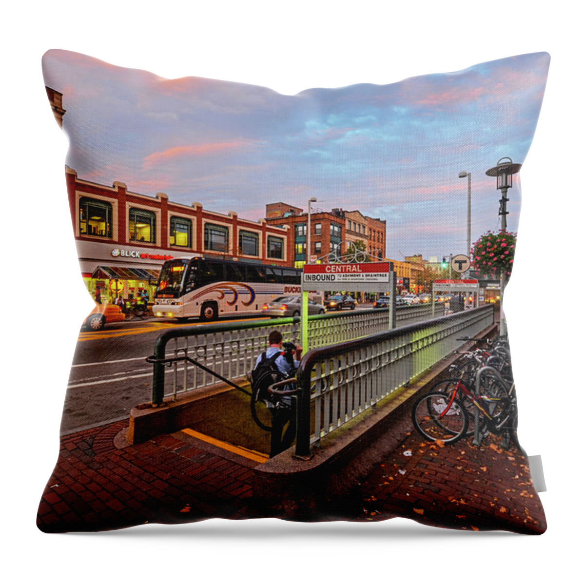 Central Square Throw Pillow featuring the photograph Central Square Cambridge MA by Toby McGuire