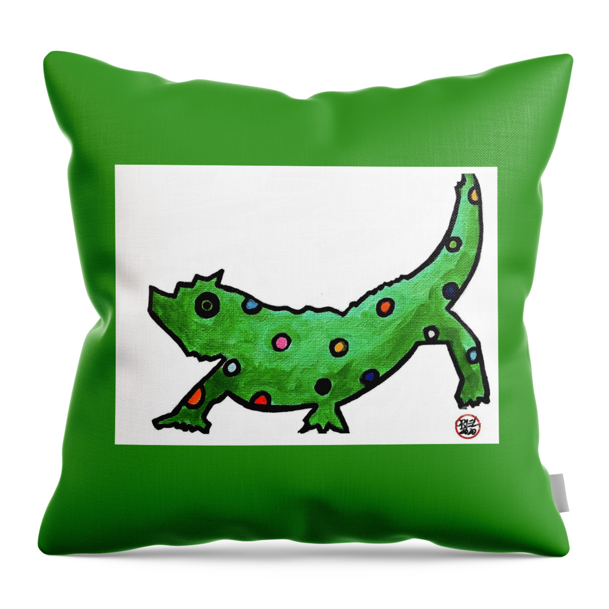  Throw Pillow featuring the painting Chameleon by Oriel Ceballos