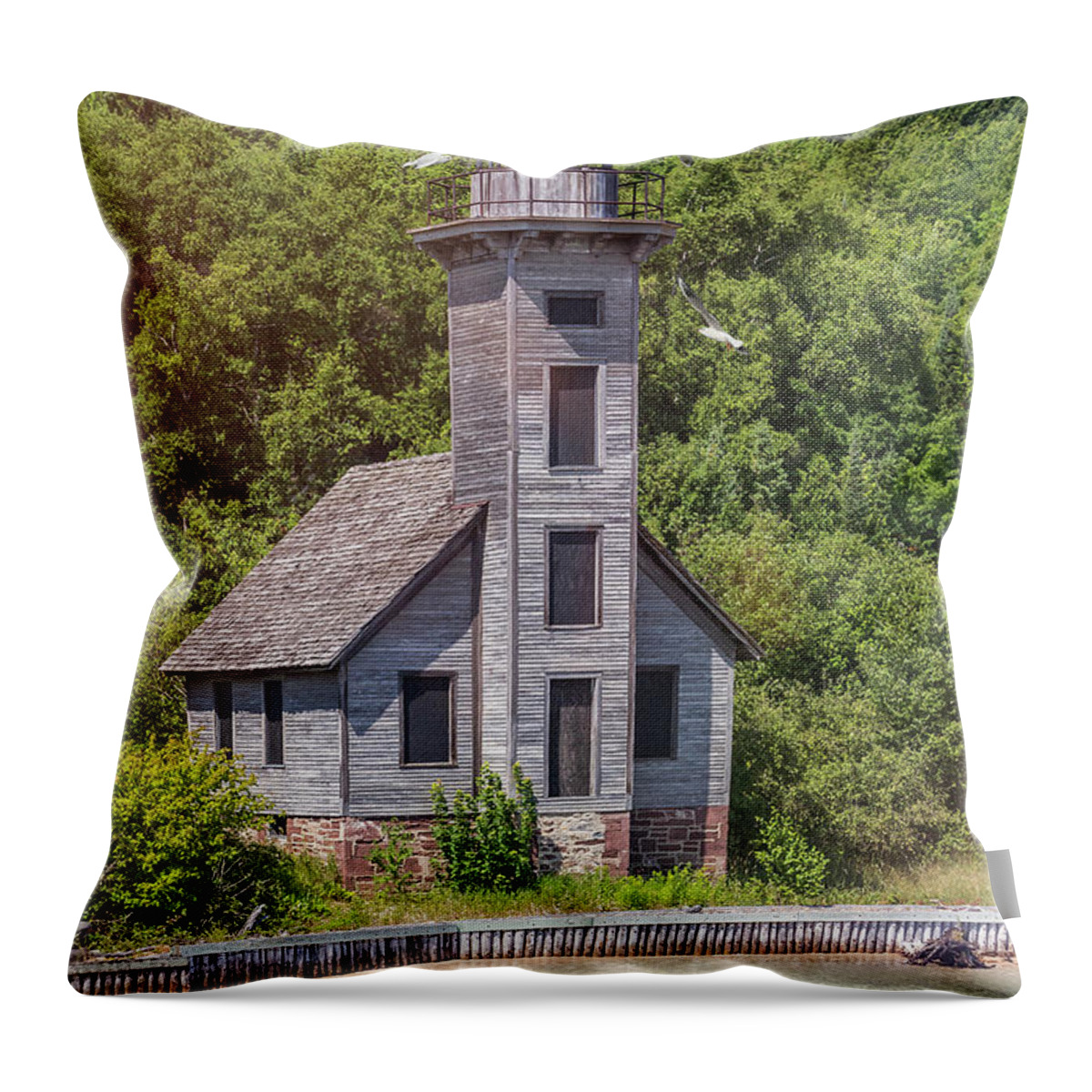 Channel Lighthouse Throw Pillow featuring the photograph Channel Lighthouse, Michigan by Patti Deters