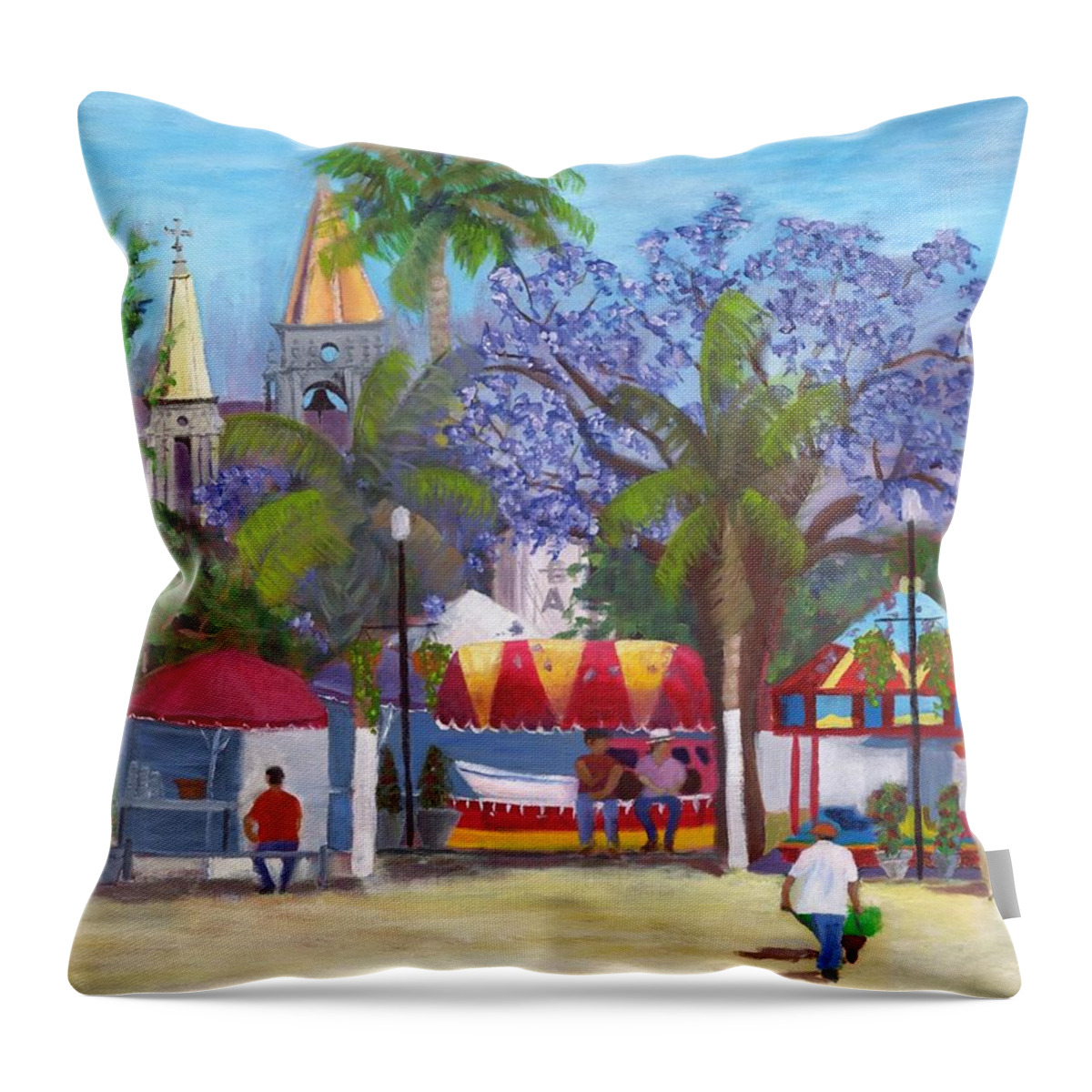 Chapala Throw Pillow featuring the painting Chapala Malecon by Glenda Rogers