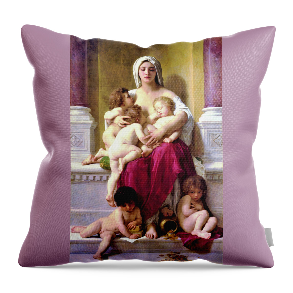 Charity Throw Pillow featuring the painting Charity - Digital Remastered Edition by William-Adolphe Bouguereau