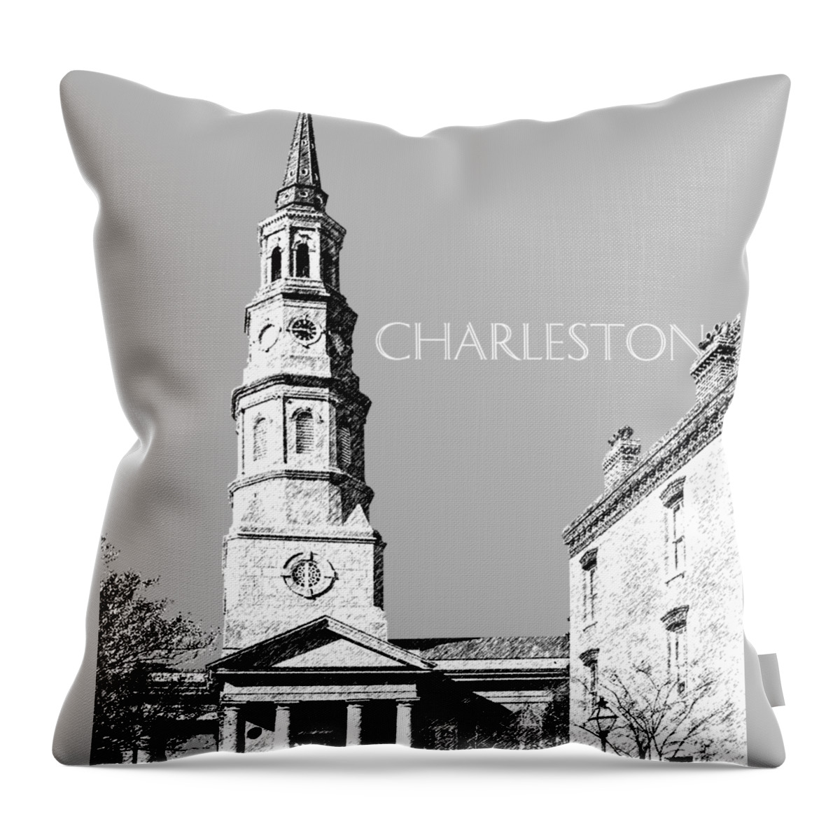 Architecture Throw Pillow featuring the digital art Charleston St. Phillips Church - Silver    by DB Artist