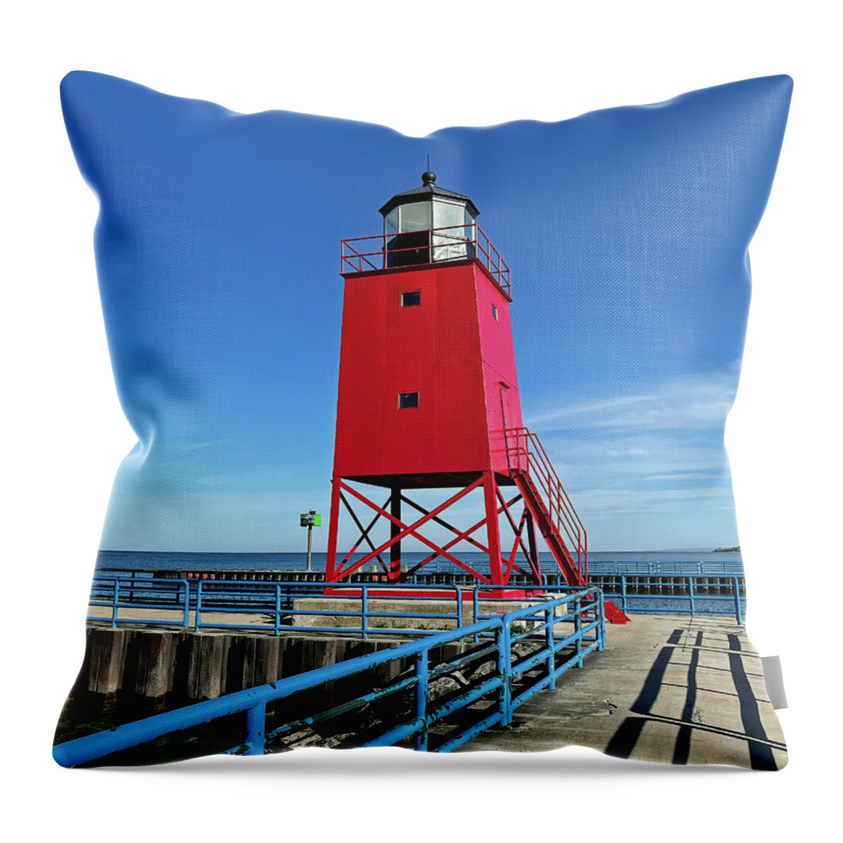Charlevoix Throw Pillow featuring the photograph Charlevoix South Pier Lighthouse by Bill Swartwout