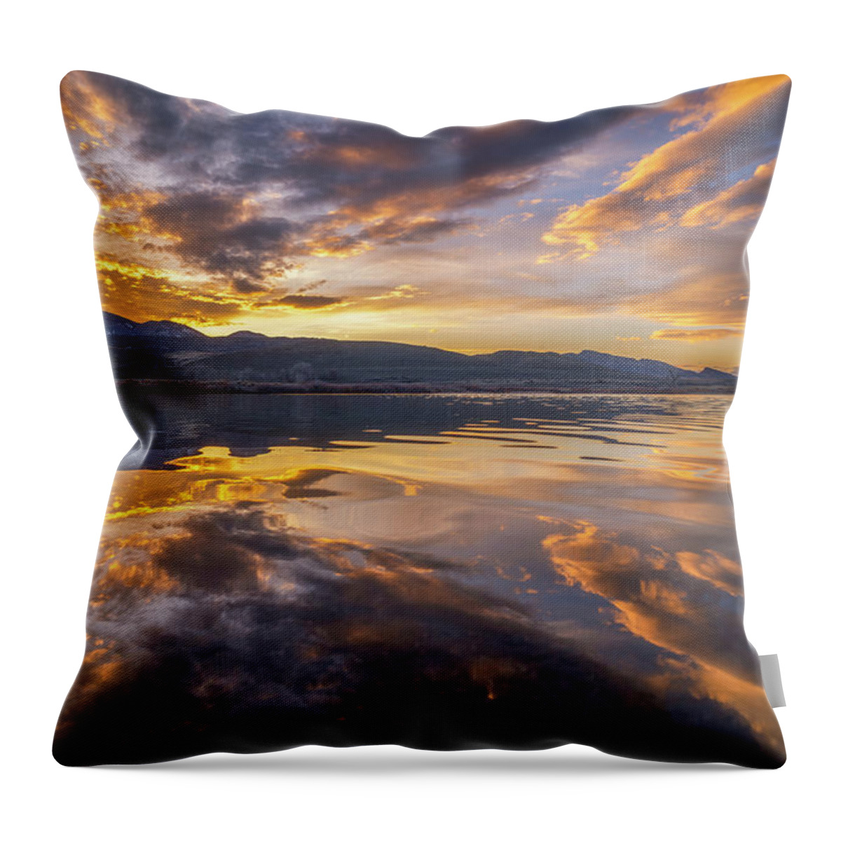 Sunset Throw Pillow featuring the photograph Chatfield Lake Sunset Reflection by Darren White