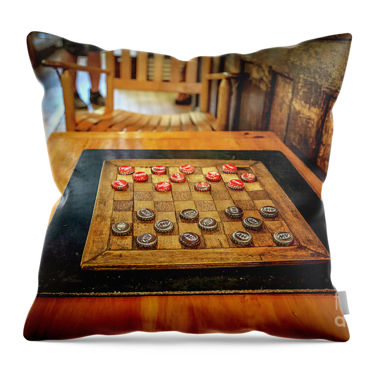 Checkers Throw Pillow featuring the photograph Checkers at the Old Country Store by Shelia Hunt
