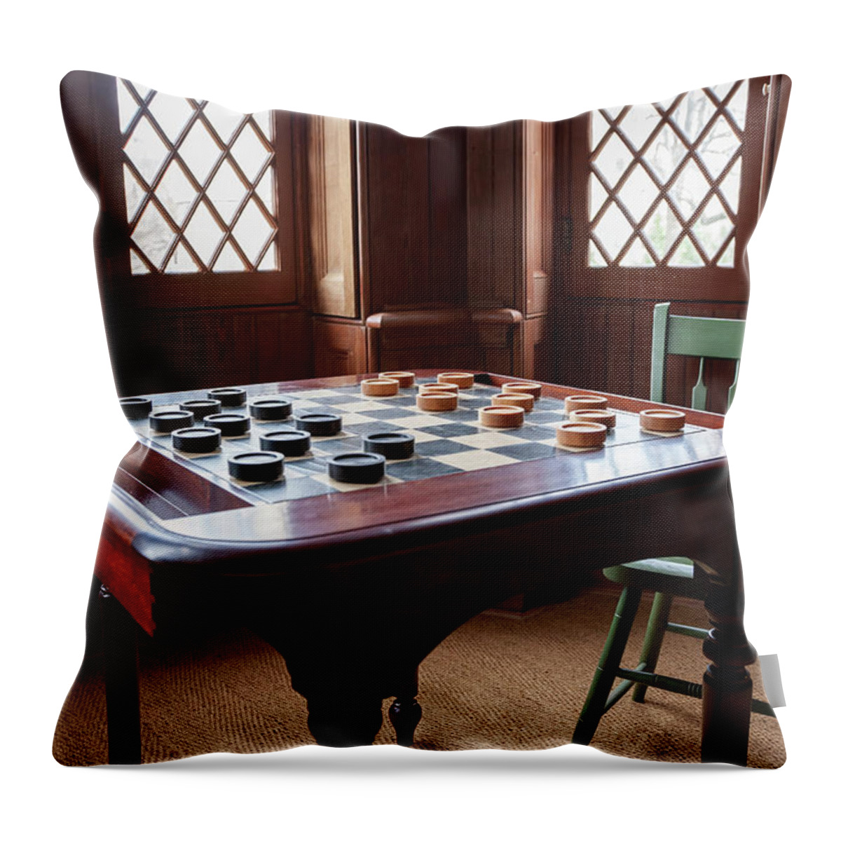Abraham Lincoln Throw Pillow featuring the photograph Checkers Table at the Lincoln Cottage in Washington DC by William Kuta