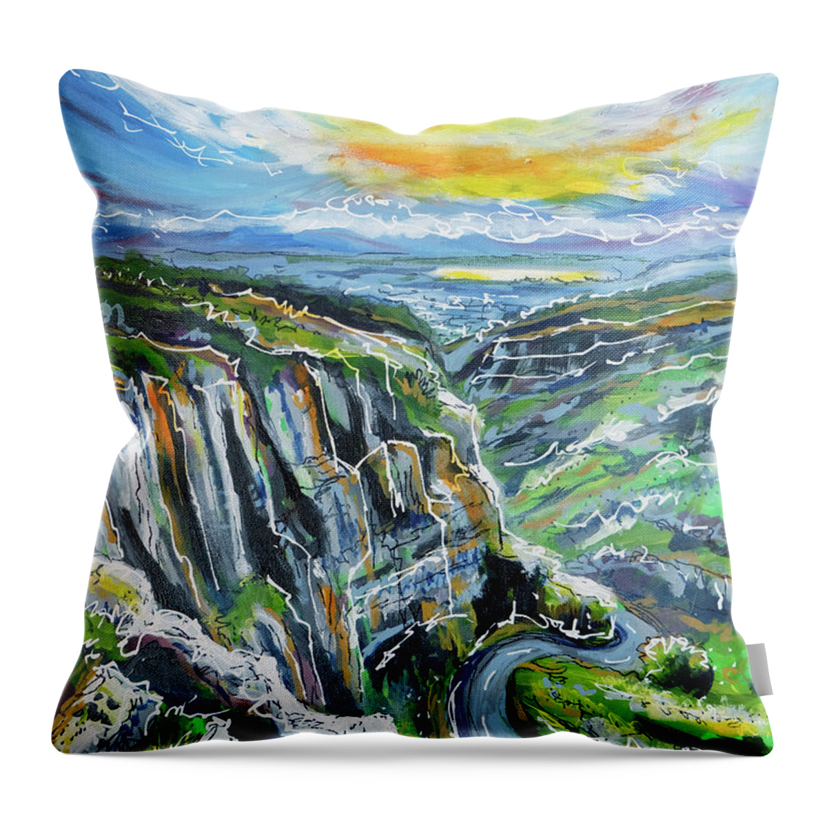 Cheddar Gorge Throw Pillow featuring the painting Cheddar Gorge by Laura Hol Art