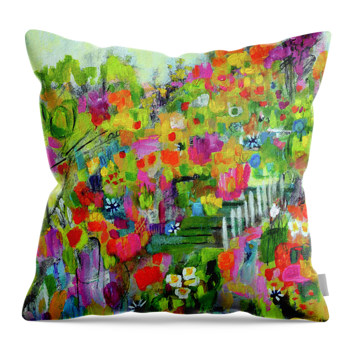 Flower Fields Throw Pillow featuring the mixed media Cheerful by Haleh Mahbod
