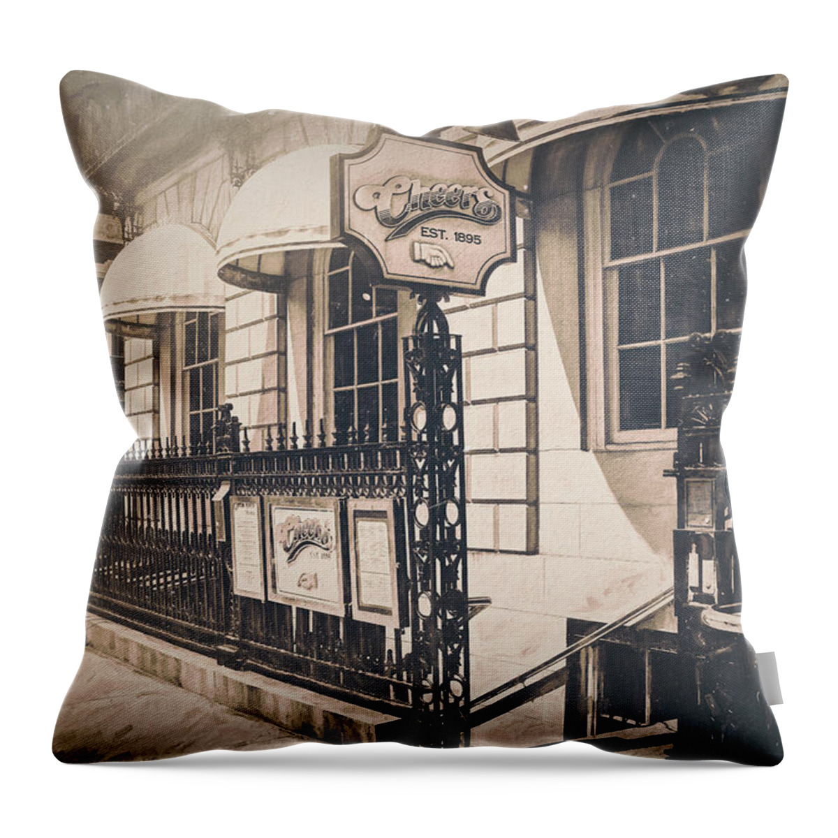 Boston Throw Pillow featuring the photograph Cheers Bar Beacon Hill Boston Vintage by Carol Japp
