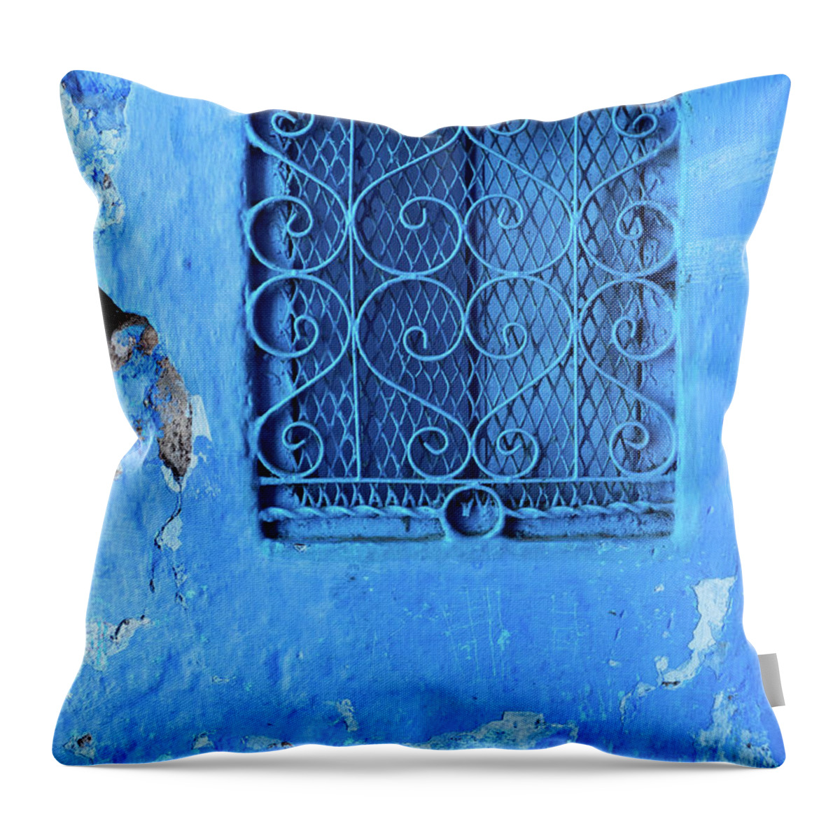 Chefchaouen Throw Pillow featuring the photograph Chefchaouen Window Grille 02 by Rick Piper Photography