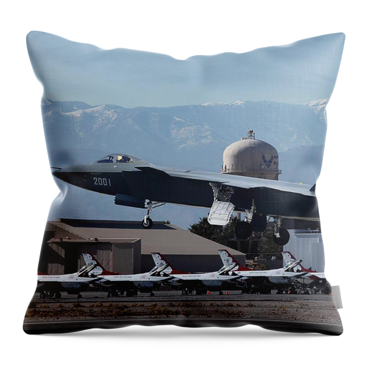 China Throw Pillow featuring the digital art Chengdu J-20 at Nellis AFB by Custom Aviation Art