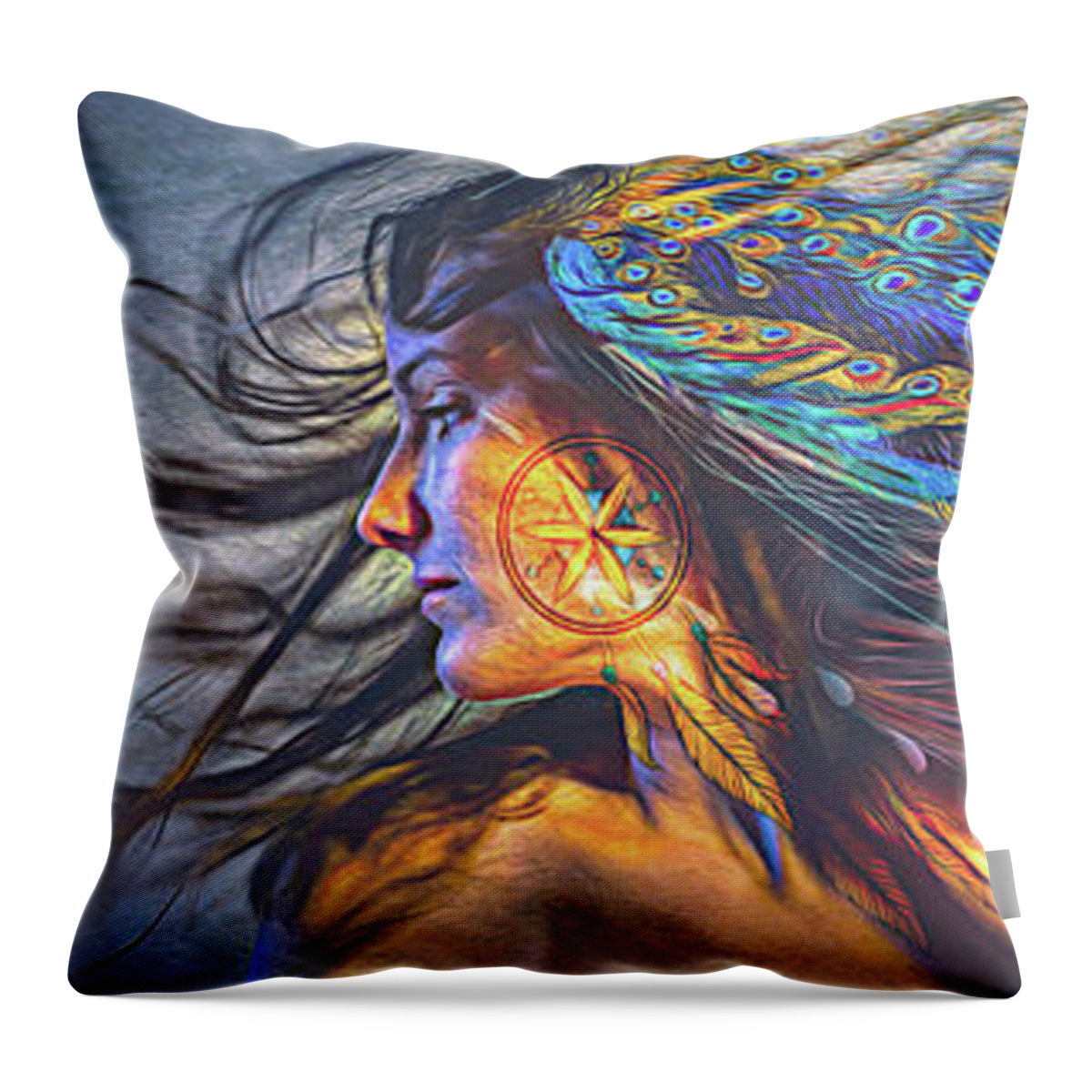 Bird Throw Pillow featuring the digital art Cherokee Tears Become Fireflies Watercolor Painting by Debra and Dave Vanderlaan