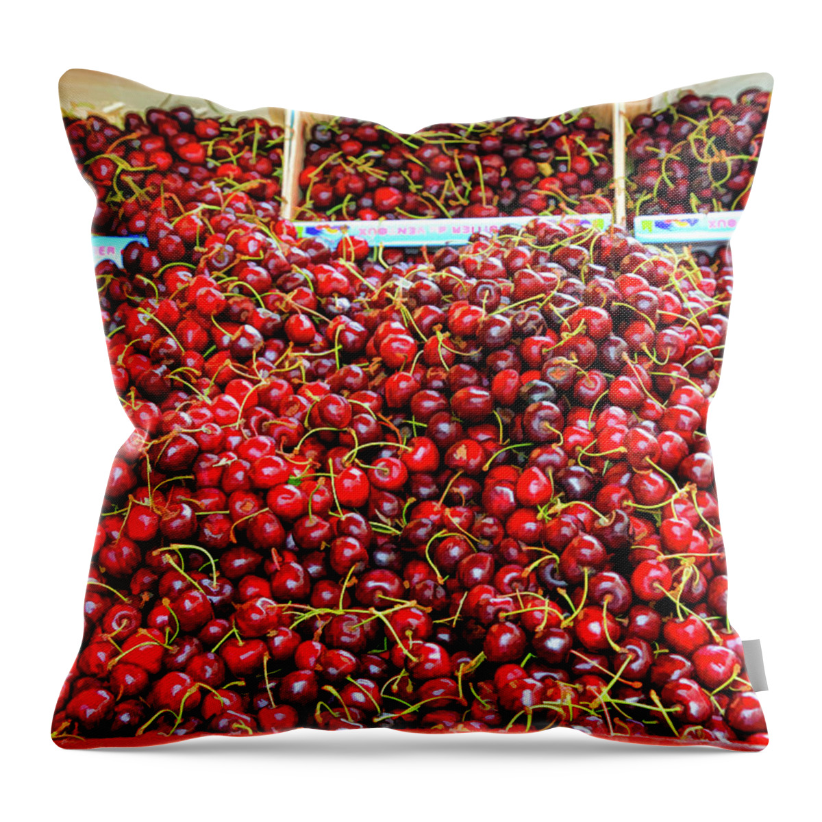 Cherry Throw Pillow featuring the photograph Cherries by the Bucketful-Digital Art by Steve Templeton
