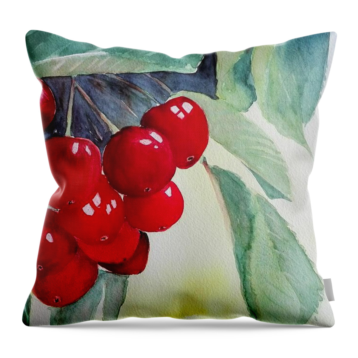 Fruit Throw Pillow featuring the painting Cherries by Sandie Croft