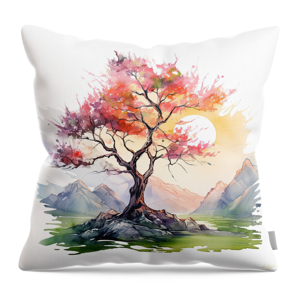 Four Seasons Throw Pillow featuring the painting Cherry Blossom Tree Art by Lourry Legarde