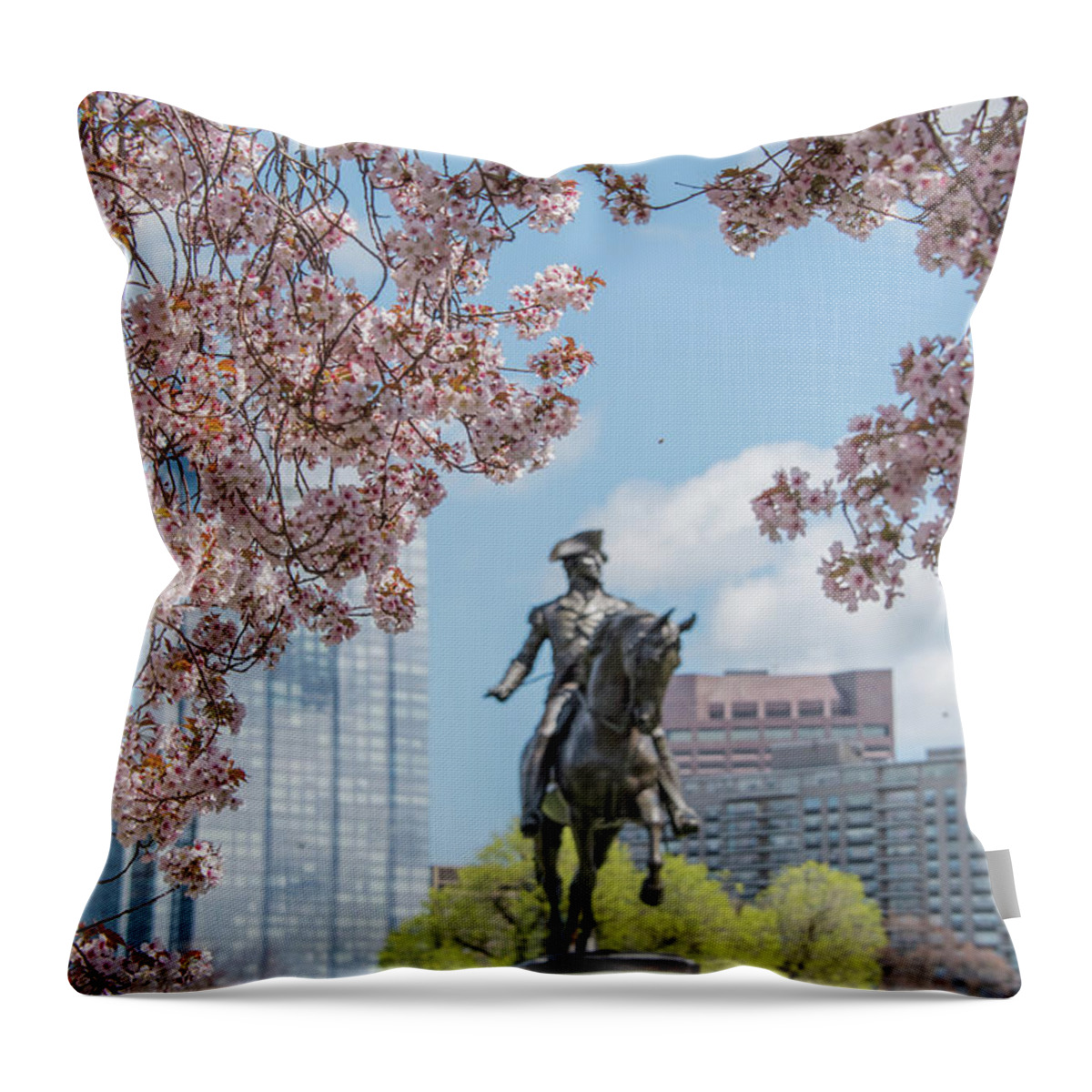 Cherry Blossoms Throw Pillow featuring the photograph Cherry Blossoms Statue by Sally Cooper