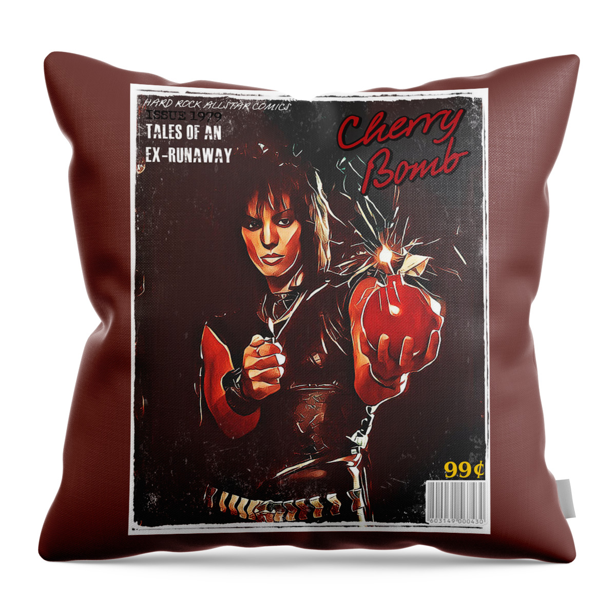 Joan Jett Throw Pillow featuring the digital art Cherry Bomb Comic Book by Christina Rick