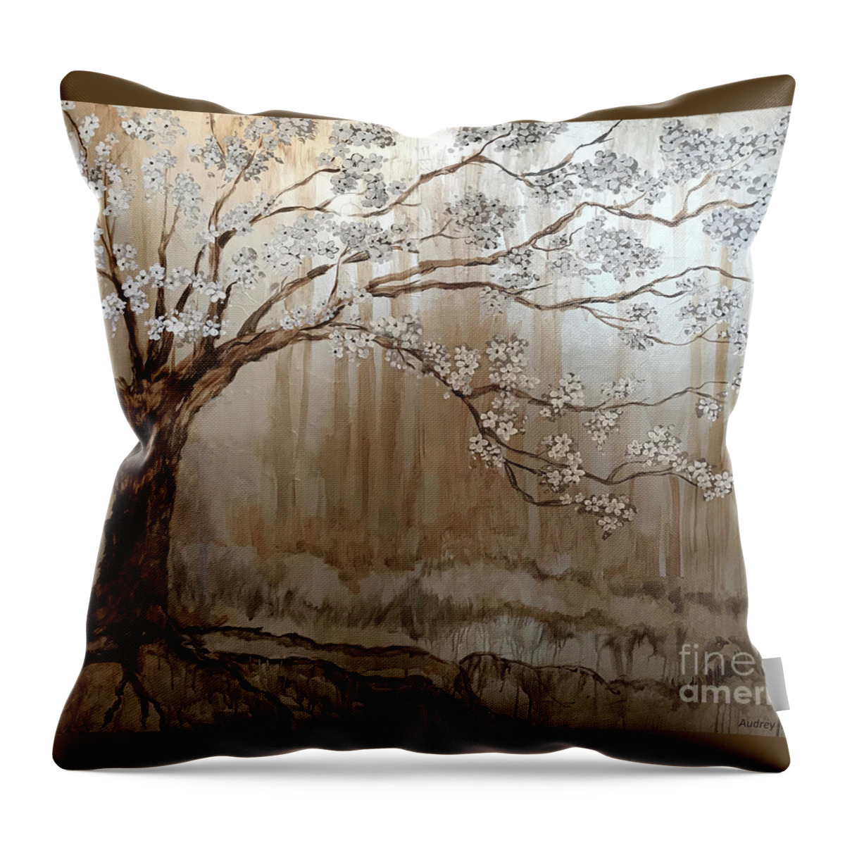 Spring Throw Pillow featuring the painting Cherry Tree by Audrey Peaty