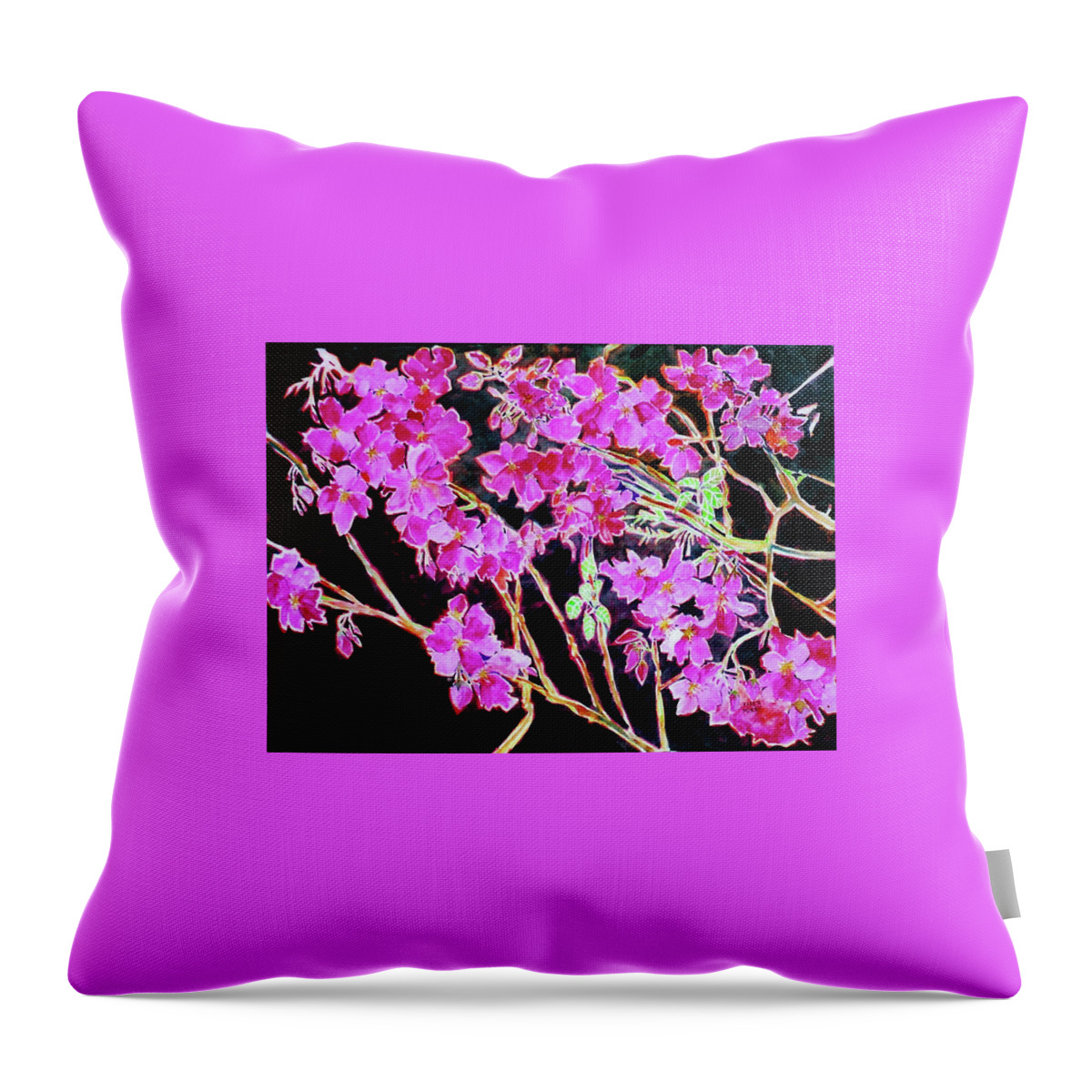 Cherry Blossoms Throw Pillow featuring the painting Cherry Tree Revisited by Karen Merry
