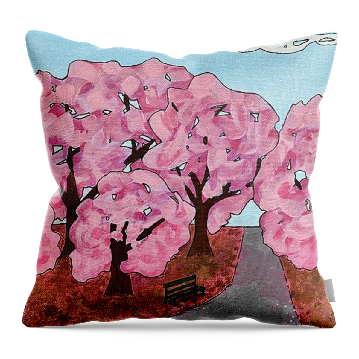 Cherry Trees Throw Pillow featuring the painting Cherry Trees by Wendy Golden