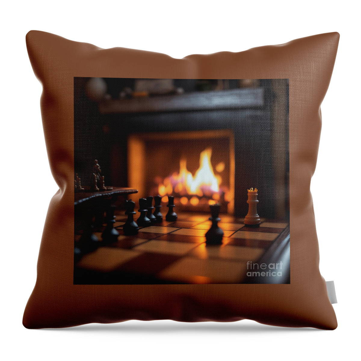 Chess Throw Pillow featuring the mixed media Chess By The Fire by Jay Schankman
