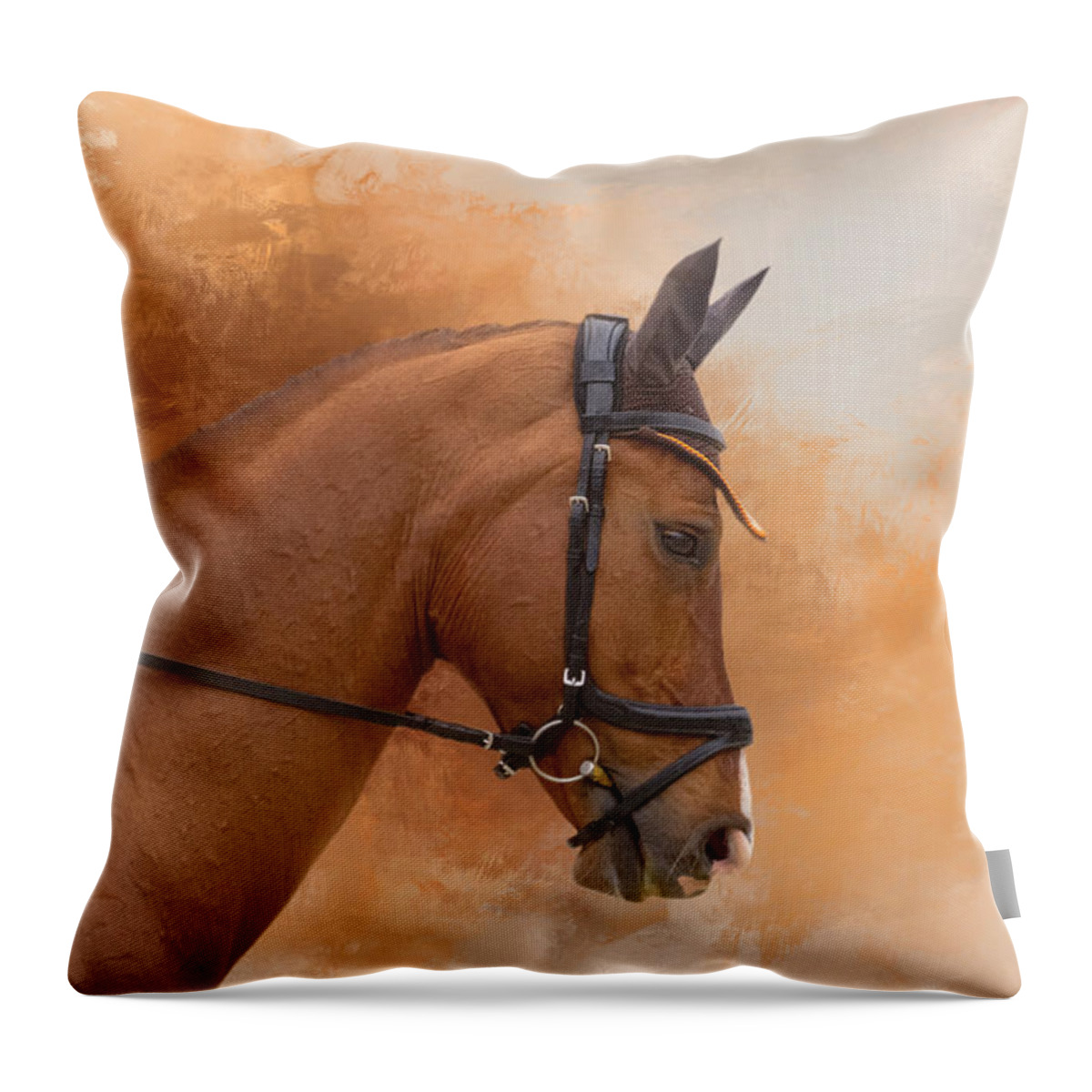 Dressage Throw Pillow featuring the mixed media Chestnut Dressage Horse 01 by Elisabeth Lucas