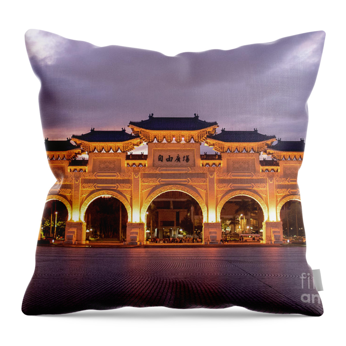 National Throw Pillow featuring the photograph Paifang at Chiang Kai-shek Memorial by Traveler's Pics