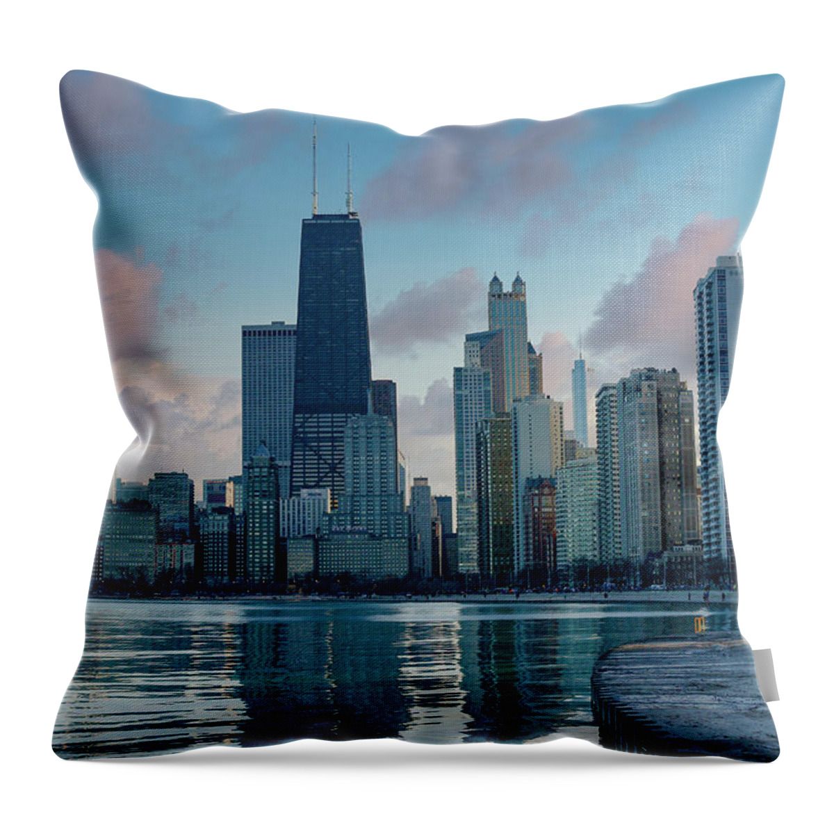 Chicago Throw Pillow featuring the digital art Chicago Lakefront Dusk by Todd Bannor