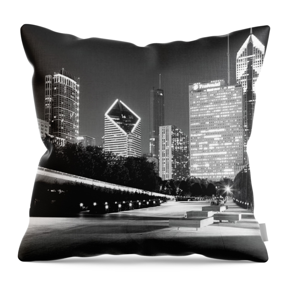 Architecture Throw Pillow featuring the photograph Chicago Night Lights Skyline by Patrick Malon