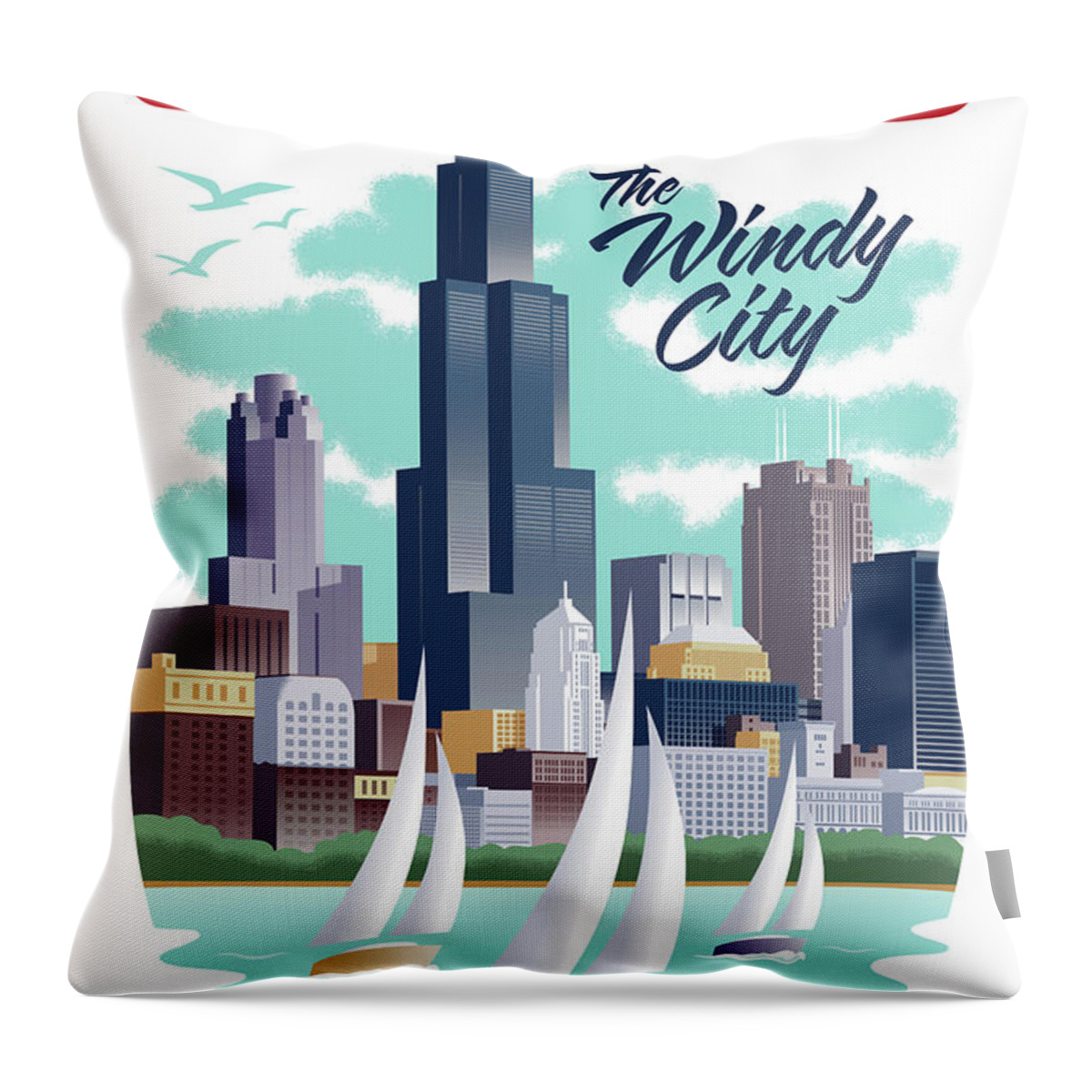 Travel Poster Throw Pillow featuring the digital art Chicago Poster - Vintage Travel by Jim Zahniser
