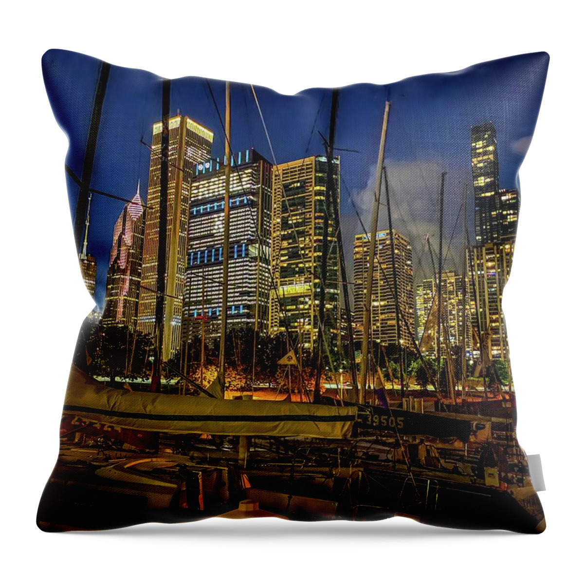 Ohana Throw Pillow featuring the photograph Chicago Skyline from Chicago Yacht Club IMG_4713 by Michael Thomas