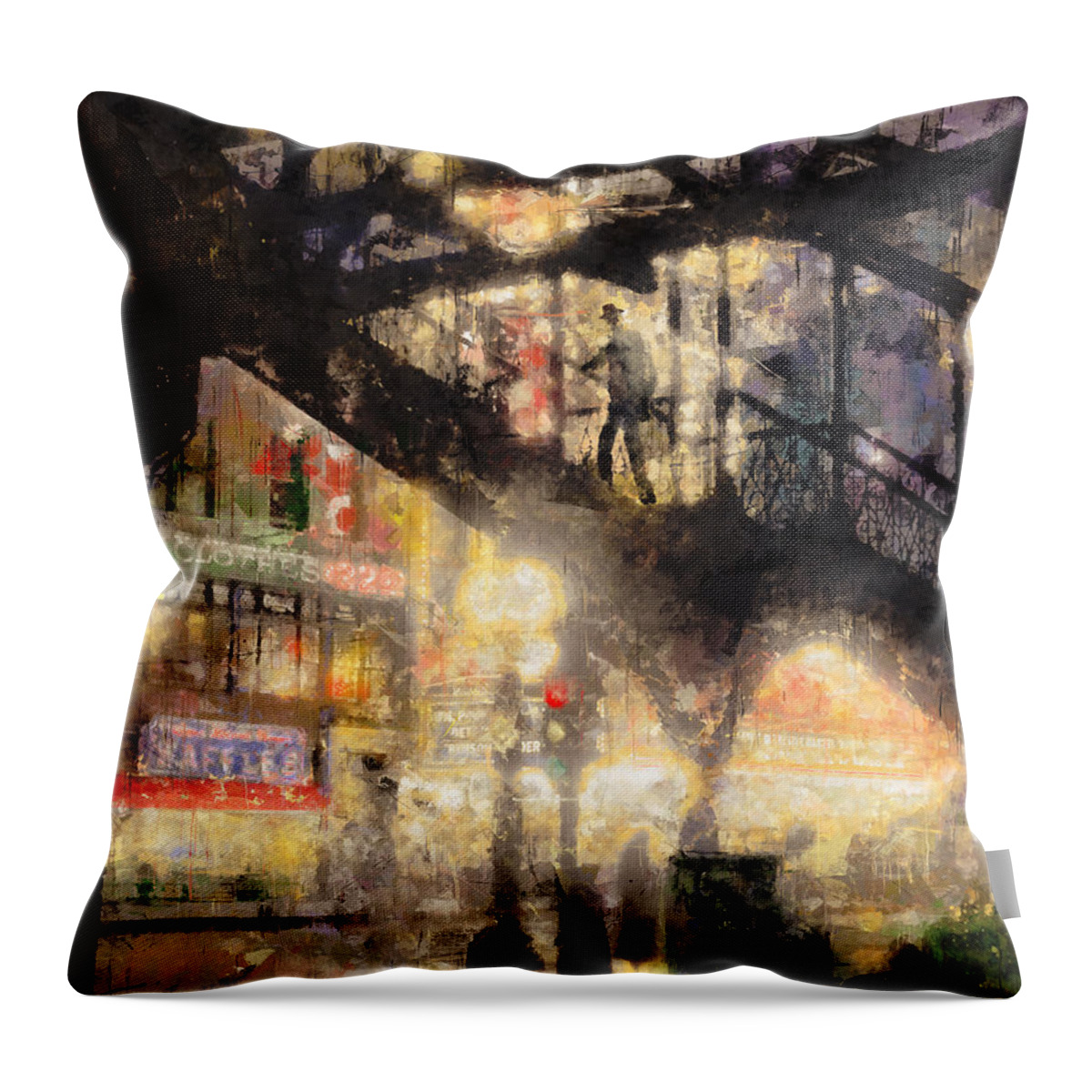 Chicago Throw Pillow featuring the mixed media Chicago Theater Lights by Glenn Galen