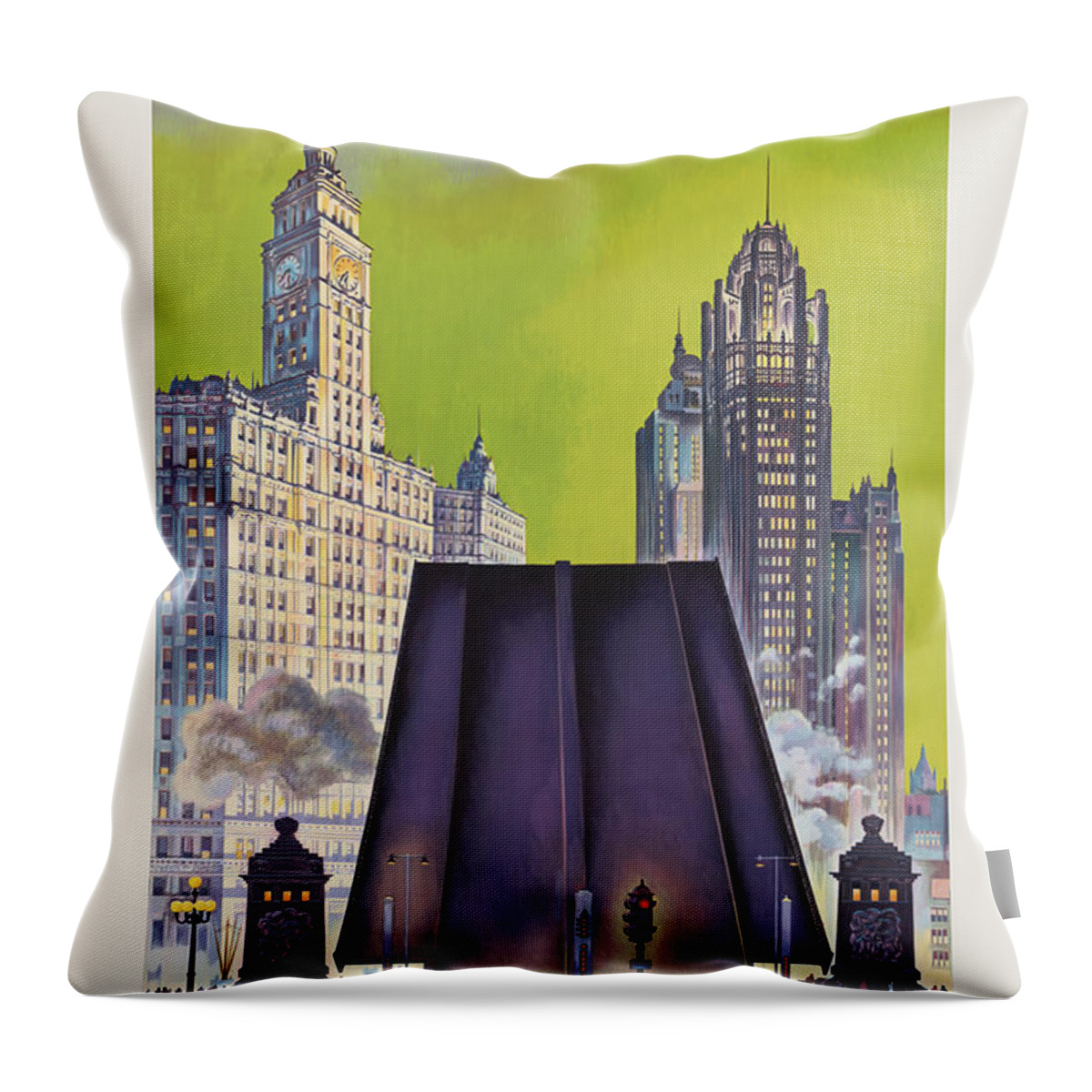 Chicago Throw Pillow featuring the painting Chicago United Airlines Vintage Poster Poster by Vintage Treasure