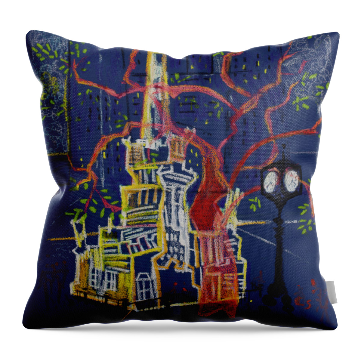 Chicago Water Tower Throw Pillow featuring the painting Chicago Water Tower by Cherie Salerno