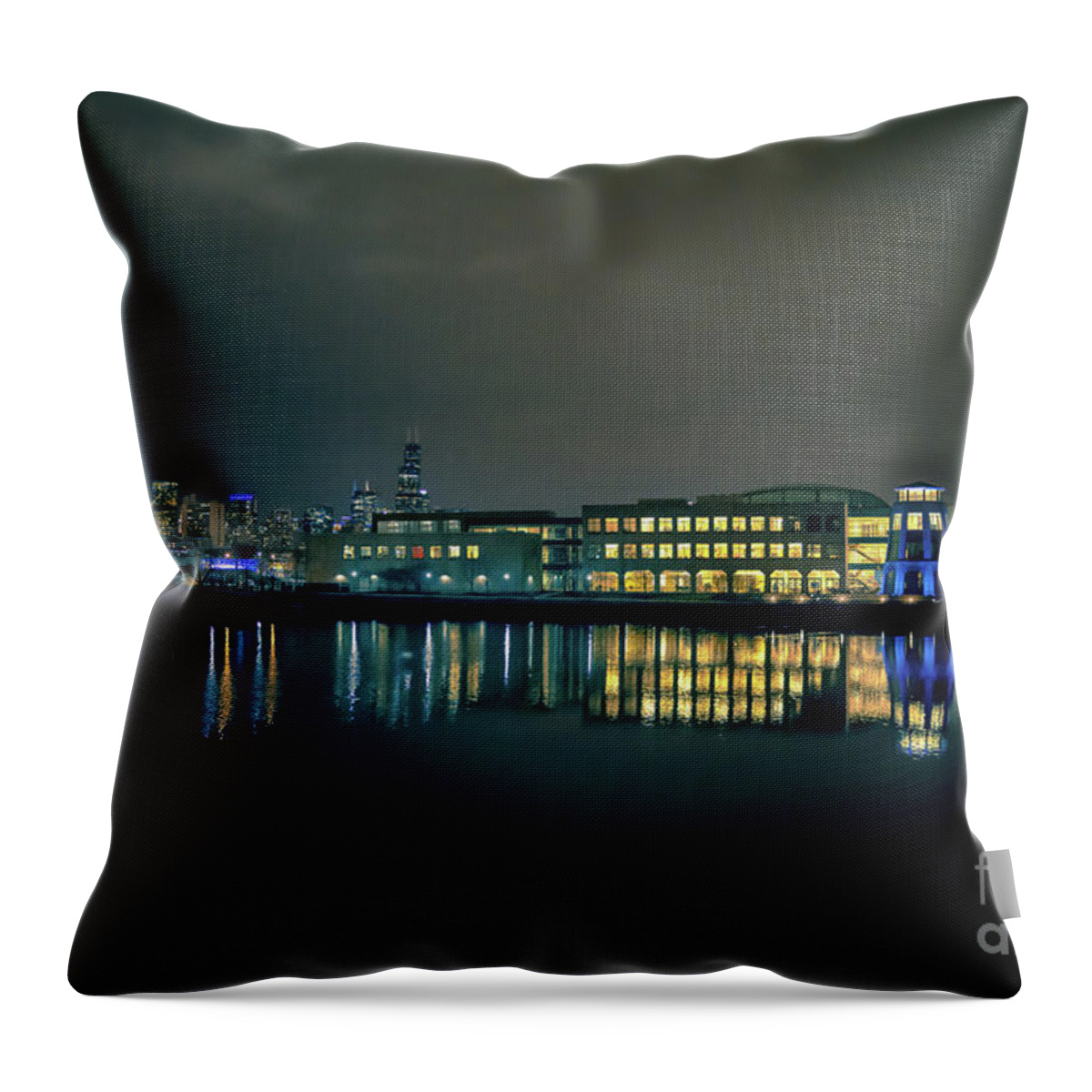 Goose Throw Pillow featuring the photograph Chicago's Goose Island at Night by Bruno Passigatti