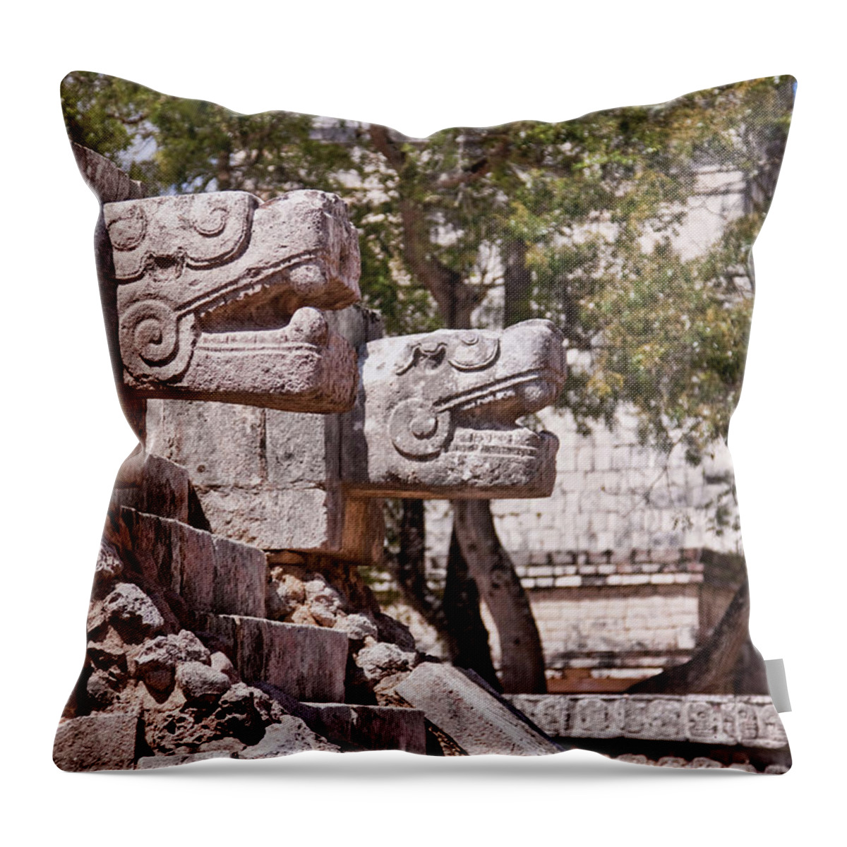 Chichen-itza Throw Pillow featuring the photograph Chichen Itza Jaguars by Tatiana Travelways