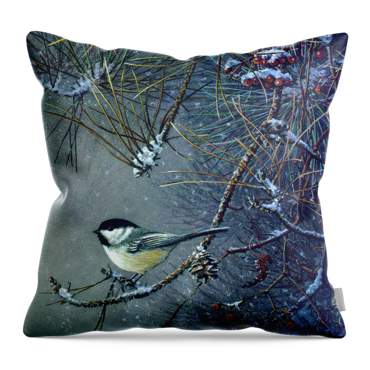 Scott Zoellick Throw Pillow featuring the painting Chickadee 4 by Scott Zoellick