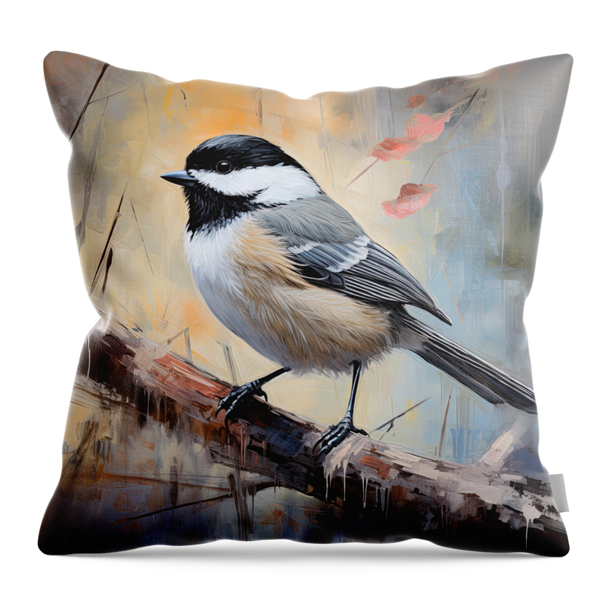 Gray Art Throw Pillow featuring the painting Chickadee Painting by Lourry Legarde