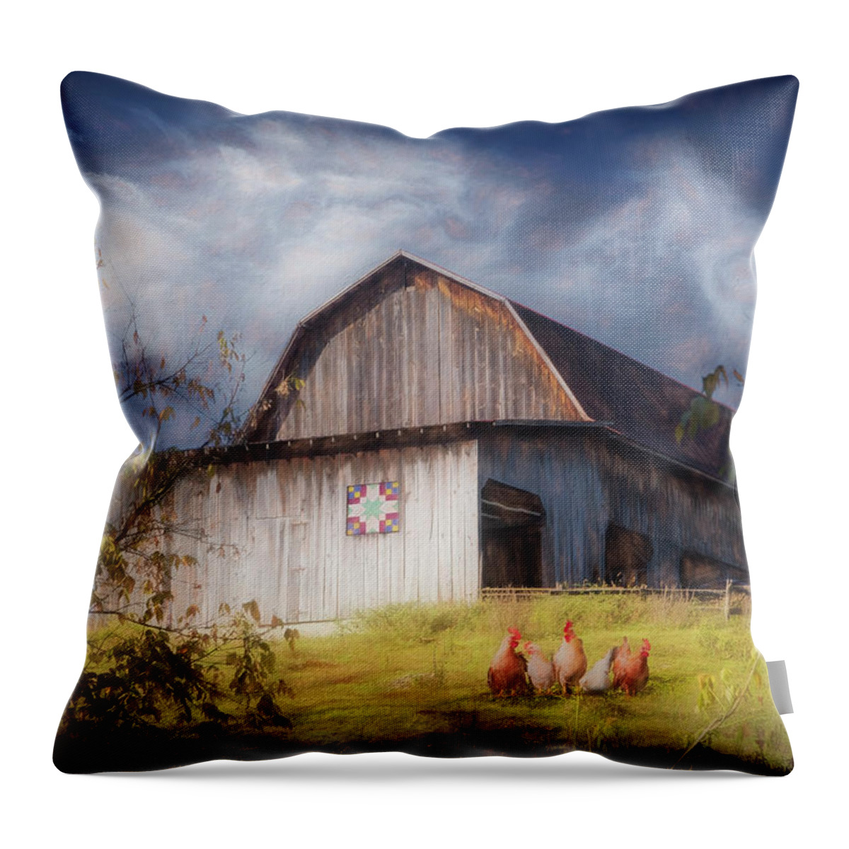 Chicken Throw Pillow featuring the photograph Chickens at the Farm Barn Painting by Debra and Dave Vanderlaan