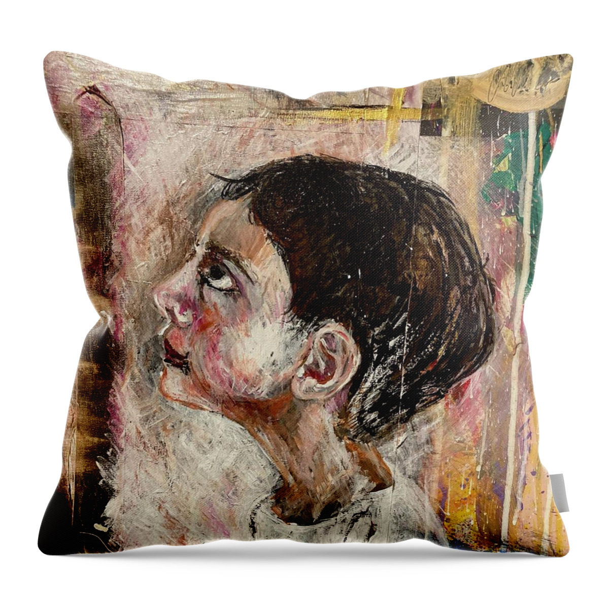 Child Throw Pillow featuring the painting Child looking up by David Euler